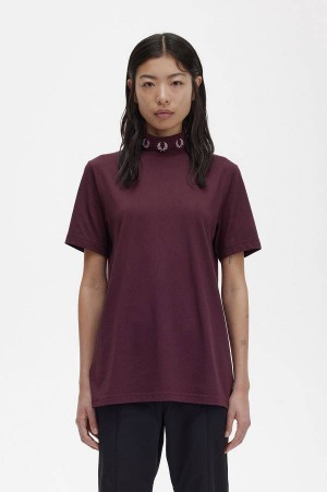 Fred Perry Nigh Neck Laurel Wreath T-Shirt Oxblood | FP70538