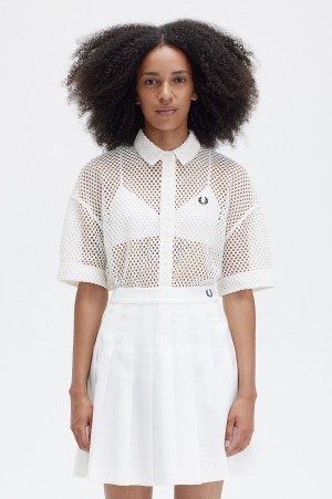 Fred Perry Open-Knit Shirt Snow White | FP70547