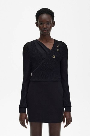 Fred Perry Open-Knit Wrap Cardigan Black | FP70572