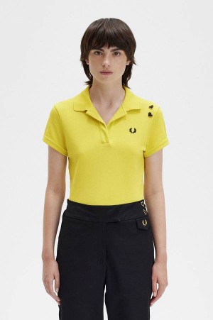 Fred Perry Open Collar Piqué Shirt Yellow Pop | FP70518