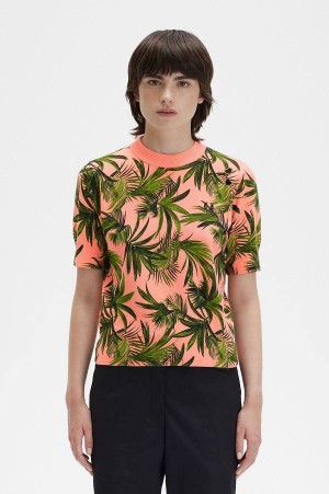 Fred Perry Palm Print Jumper Coral Heat | FP70580