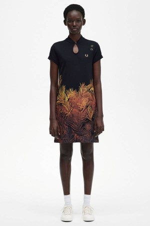 Fred Perry Palm Print Piqué Dress Black | FP70504