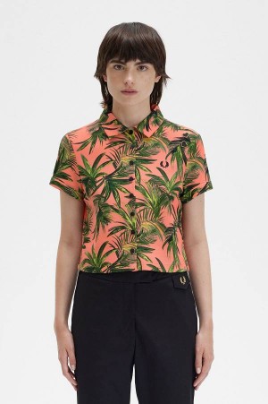 Fred Perry Palm Print Piqué Shirt Coral Heat | FP70516