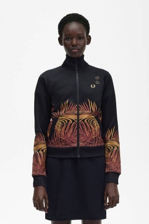 Fred Perry Palm Print Track Jacket Black | FP70481