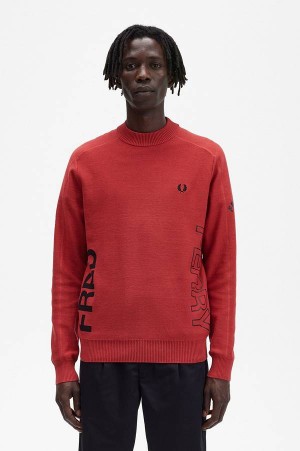 Fred Perry Panelled Graphic Print Jumper Washed Red | FP70128