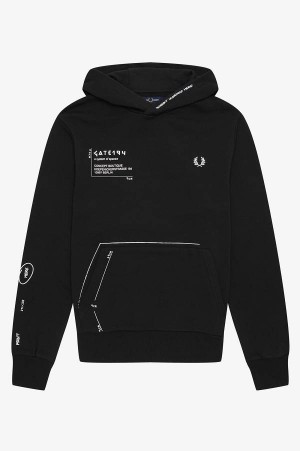 Fred Perry Printed Hooded Sweatshirt Black | FP70089