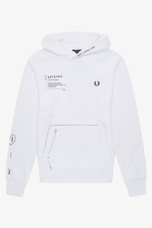 Fred Perry Printed Hooded Sweatshirt White | FP70090