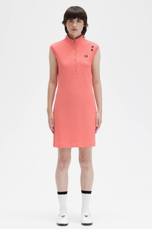 Fred Perry Printed Trim Piqué Dress Coral Heat | FP70499