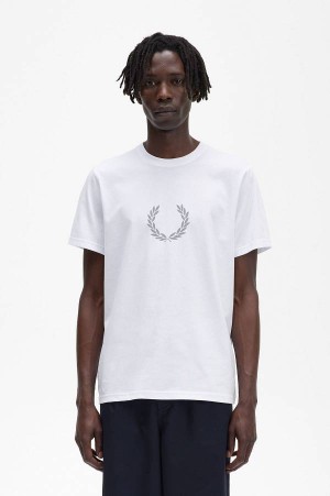 Fred Perry Reflective Laurel Wreath T-Shirt White | FP70200