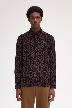 Fred Perry Repeat Print Corduroy Shirt Carrington Brick | FP70064