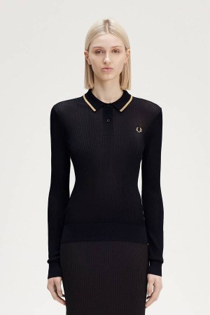 Fred Perry Ribbed Knitted Shirt Black | FP70588