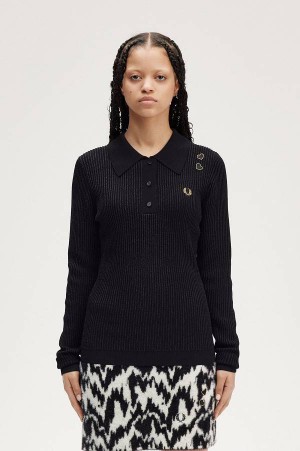 Fred Perry Ribbed Knitted Shirt Black | FP70593