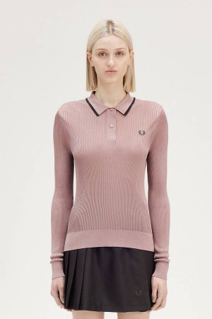 Fred Perry Ribbed Knitted Shirt Dark Pink | FP70592