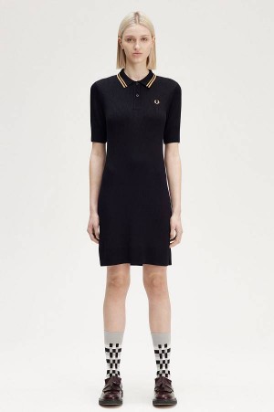 Fred Perry Ribbed Knitted Shirt Dress Black | FP70492