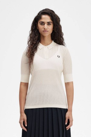 Fred Perry Sheer Knitted Shirt Ecru | FP70578