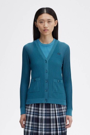 Fred Perry Sheer Knitted Shirt Runaway Bay Ocean | FP70571