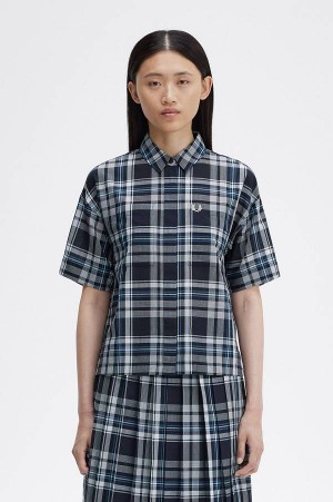Fred Perry Sheer Tartan Shirt Navy | FP70541