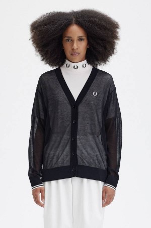 Fred Perry Sheer V-Neck Cardigan Black | FP70574