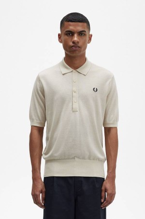 Fred Perry Short Sleeve Knitted Shirt Oatmeal | FP70150