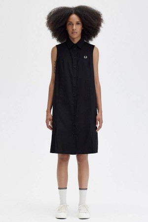Fred Perry Sleeveless Shirt Dress Black | FP70502
