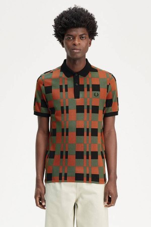 Fred Perry Split Chequerboard Polo Shirt Laurel Wreath Green | FP69977
