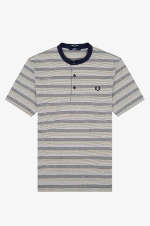 Fred Perry Striped Henley Shirt Grey | FP69863