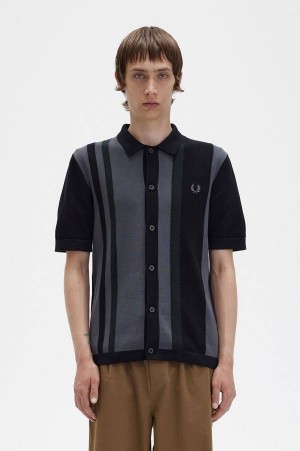 Fred Perry Striped Knitted Shirt Black | FP70136