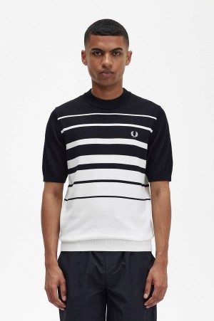 Fred Perry Striped Knitted T-Shirt Snow White | FP70114