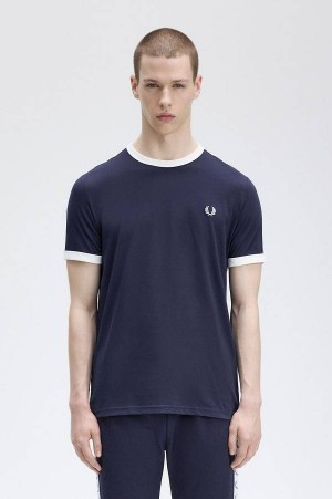 Fred Perry Taped Ringer T-Shirt Carbon Blue | FP70214