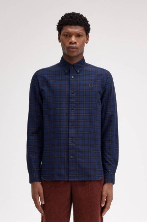 Fred Perry Tartan Oxford Shirt Navy | FP70065