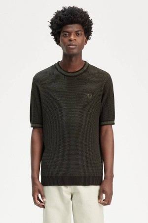 Fred Perry Textured Knitted Shirt Hunting Green | FP70141