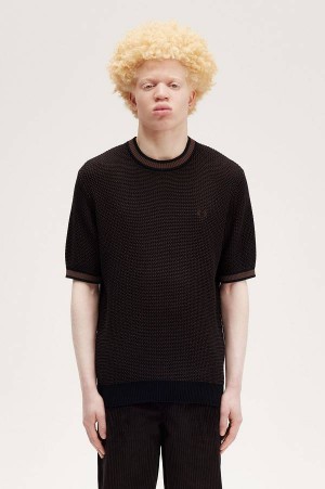 Fred Perry Textured Knitted Shirt Navy | FP70137
