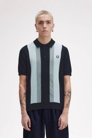 Fred Perry Textured Stripe Knitted Shirt Navy | FP70165