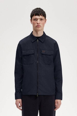 Fred Perry Textured Zip-Through Overshirt Navy | FP70058