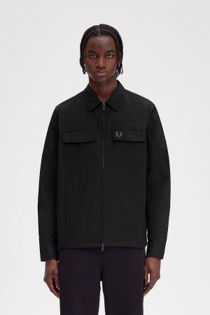 Fred Perry Textured Zip-Through Overshirt Black | FP70059