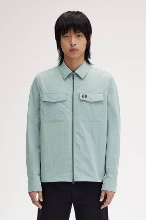 Fred Perry Textured Zip-Through Overshirt Silver Blue | FP70060