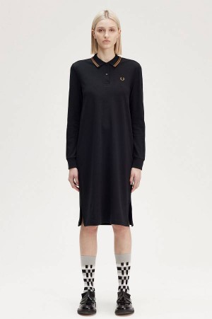Fred Perry The Long-Sleeve Fred Perry Shirt Dress Black | FP70494