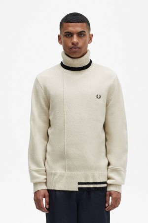 Fred Perry Tipped Roll Neck Jumper Beige | FP70124