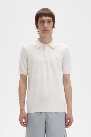 Fred Perry Tonal Panel Knitted Shirt Ecru | FP70116