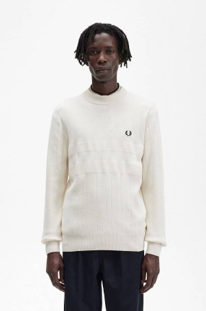 Fred Perry Tonal Stripe Crew Neck Jumper Ecru | FP70118