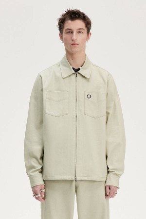 Fred Perry Twill Zip Through Overshirt Light Oyster | FP70054
