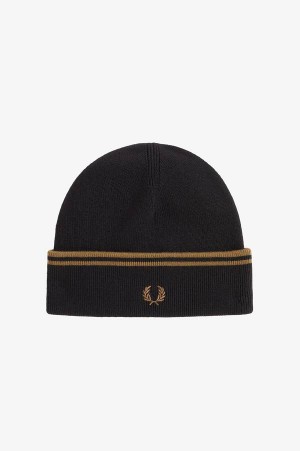 Fred Perry Twin Tipped Beanie Black/Shaded Stone | FP70395