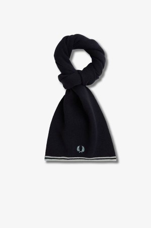 Fred Perry Twin Tipped Scarf Navy/Silver Blue | FP70418