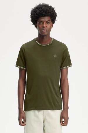 Fred Perry Twin Tipped T-Shirt Hunting Green/Light Oyster | FP70225