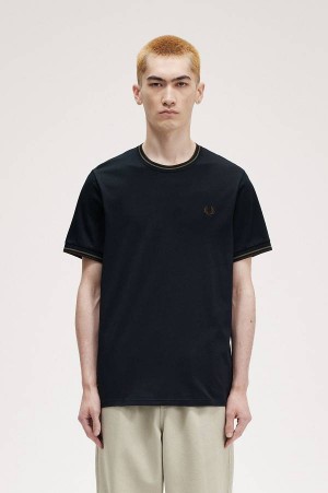 Fred Perry Twin Tipped T-Shirt Navy/Laurel Wreath Green | FP70223