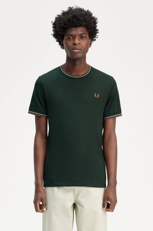 Fred Perry Twin Tipped T-Shirt Night Green/Silver Blue | FP70206
