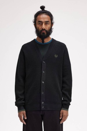 Fred Perry Waffle Stitch Cardigan Black | FP70160