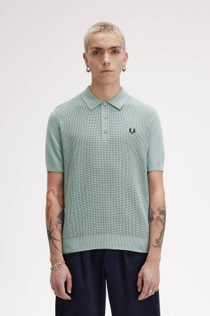 Fred Perry Waffle Stitch Knitted Shirt Silver Blue | FP70125