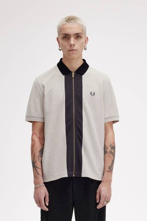 Fred Perry Zip Through Polo Shirt Porridge Marl | FP70006